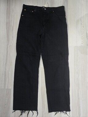 Levi's Premium Black Ribcage Straight-Leg Raw Hem Jeans Size 32